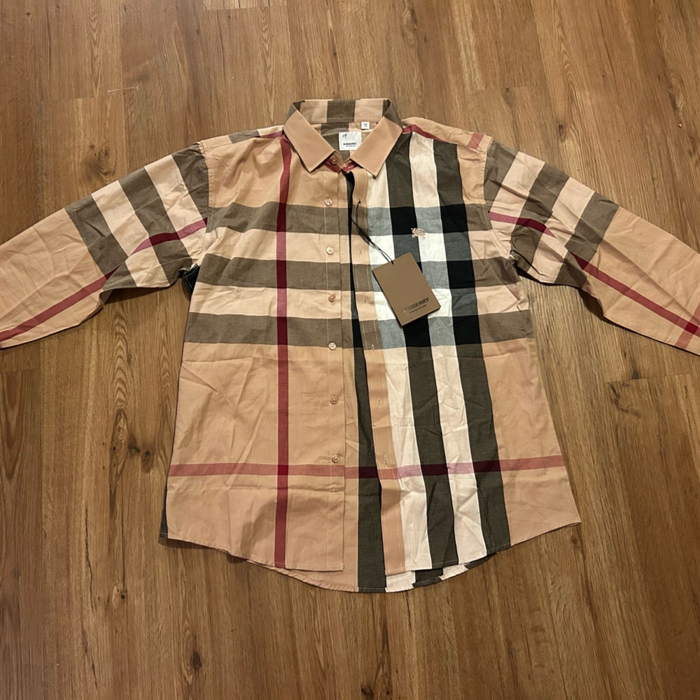 Burberry Checkered Shirt in Beige, Black, and White